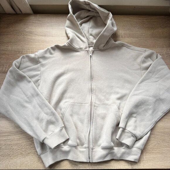 SKIMS Cotton Fleece Classic Zip Up Hoodie Sweatshirt Stone Medium - Picture 4 of 9